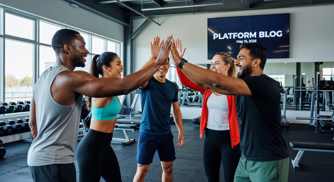 Team high-fiving in gym