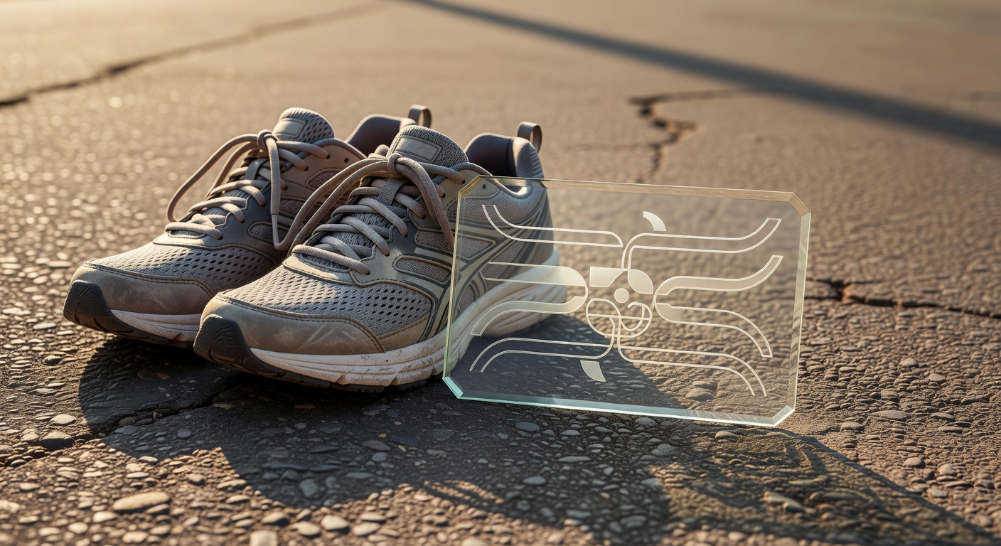Running shoes on pavement